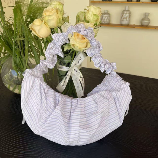 Striped Adjustable Shoulder Strap Pleated Drawstring Shoulder Bag Dumpling Bag Women's Casual Bag