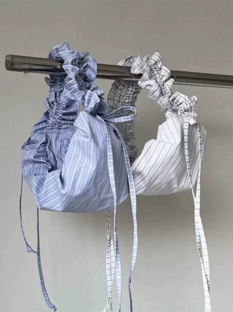 Striped Adjustable Shoulder Strap Pleated Drawstring Shoulder Bag Dumpling Bag Women's Casual Bag
