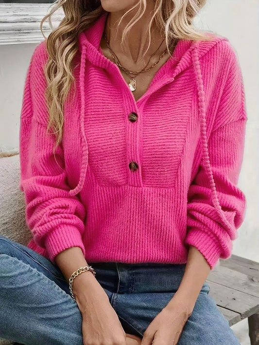 Solid color hooded long-sleeved sweatshirt