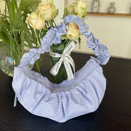 Striped Adjustable Shoulder Strap Pleated Drawstring Shoulder Bag Dumpling Bag Women's Casual Bag
