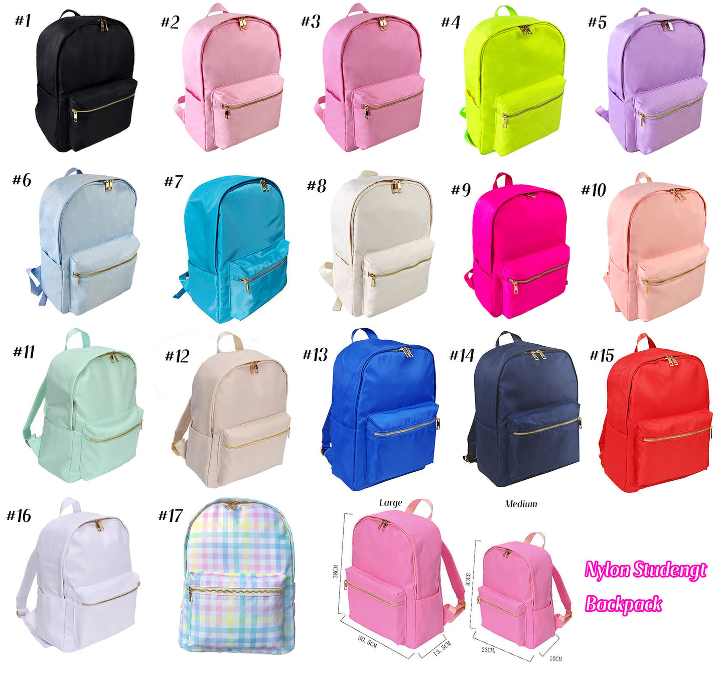 Waterproof Backpack Casual School Bag Large Capacity Solid Color Nylon Storage Bag For Student