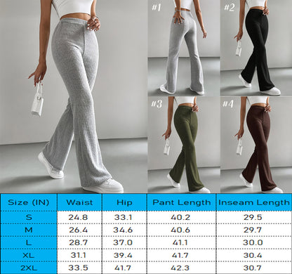 New style flared pants women's solid color casual pants ribbed knitted fashionable versatile slim trousers