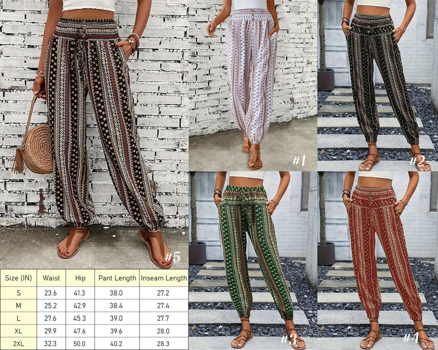 Women's European and American style Bohemian ethnic print loose slim drape elastic waist cuff casual pants