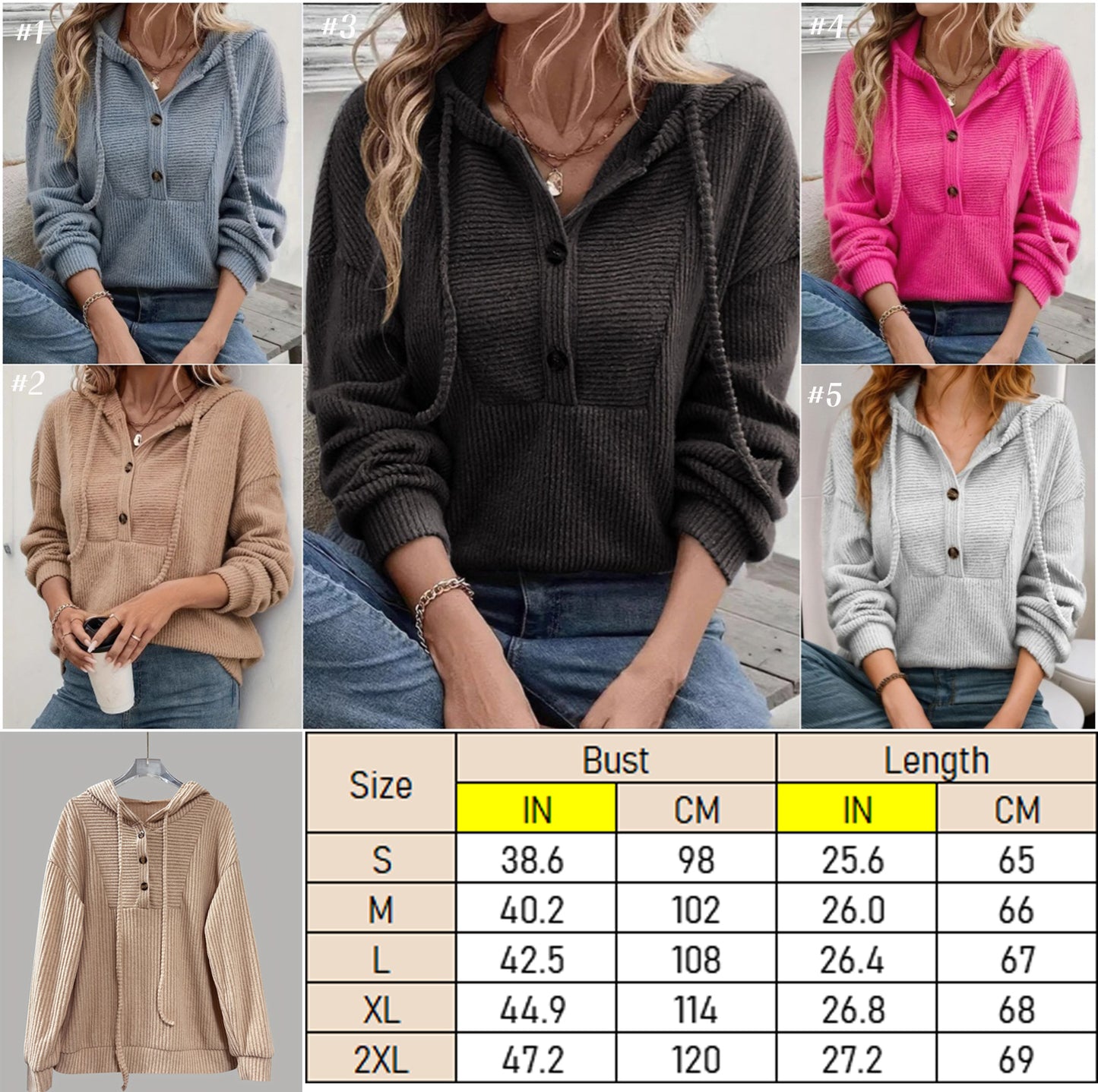 Solid color hooded long-sleeved sweatshirt