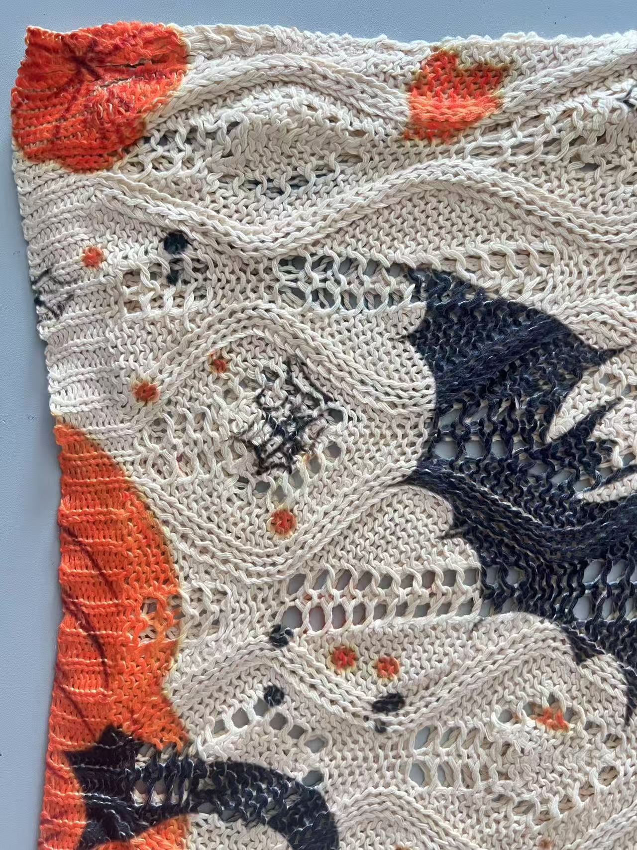 Hollow Bat Pumpkin Halloween Print Knit Sweater