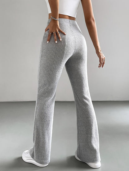 New style flared pants women's solid color casual pants ribbed knitted fashionable versatile slim trousers