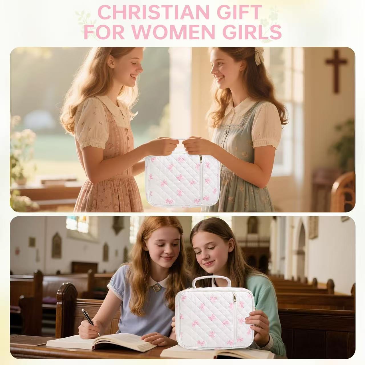 Quilted Cotton Book Storage Bag Portable Travel Prayer Book Cover Dustproof Book Sleeve For Bible Notebook Organizer