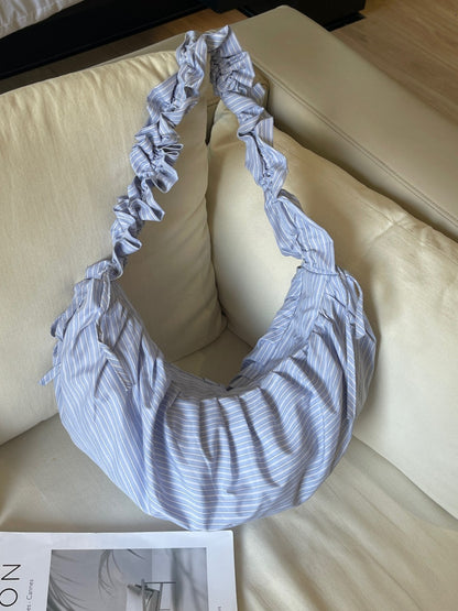 Striped Adjustable Shoulder Strap Pleated Drawstring Shoulder Bag Dumpling Bag Women's Casual Bag