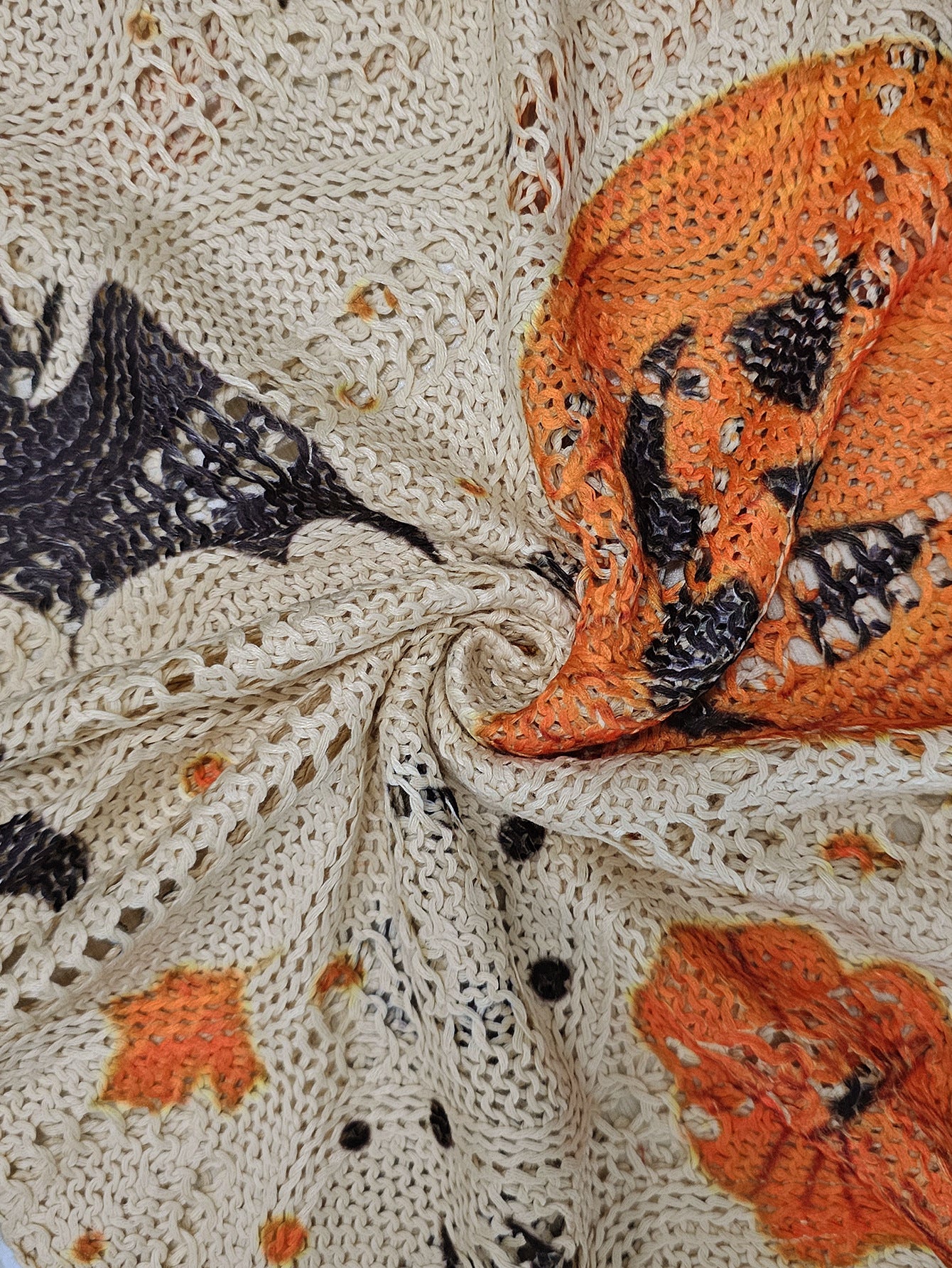 Hollow Bat Pumpkin Halloween Print Knit Sweater