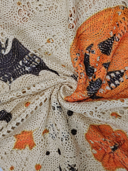 Hollow Bat Pumpkin Halloween Print Knit Sweater